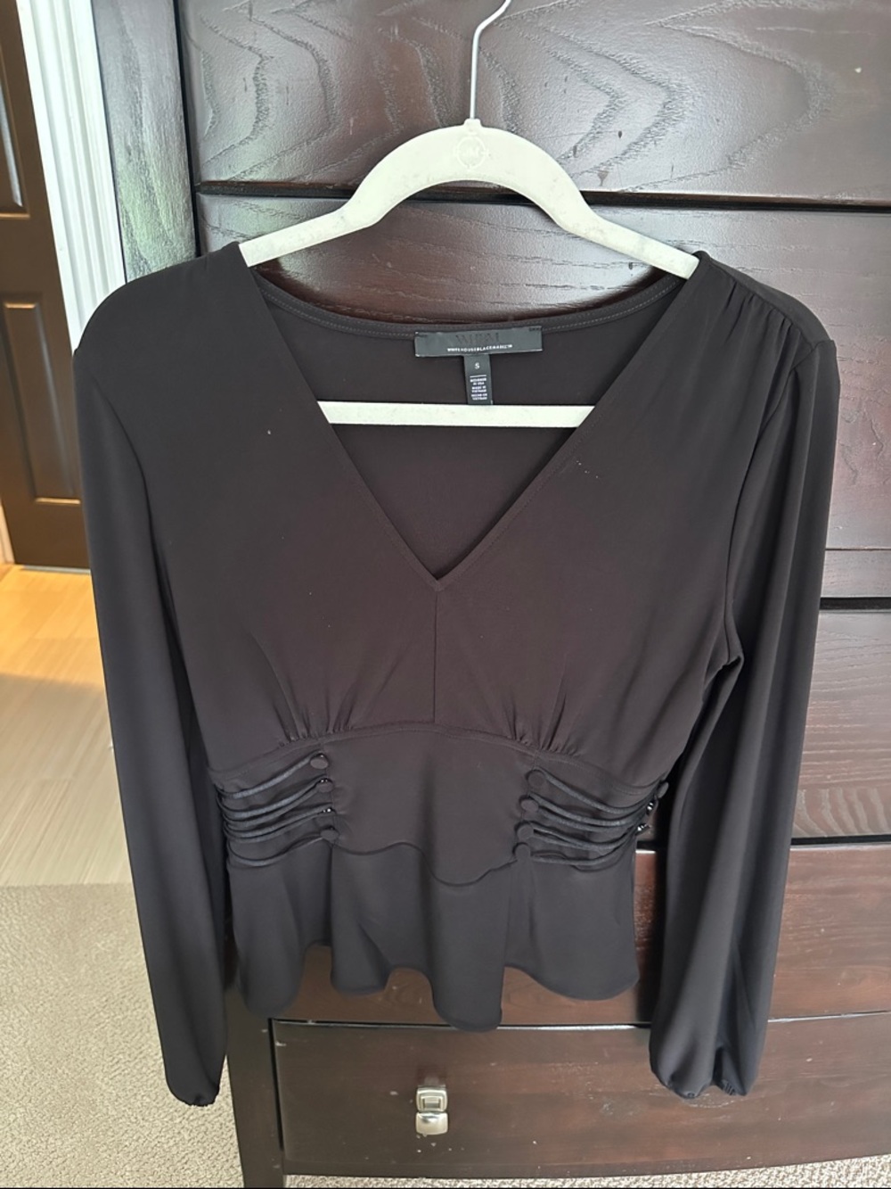 White House Black Market Black V-Neck Long Sleeve Top  never worn